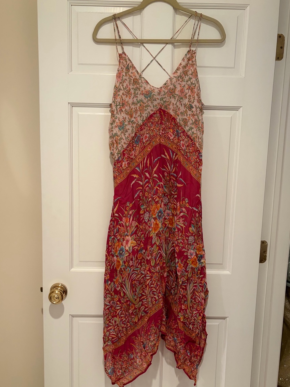 Lucky Brand Pink and Red Floral Boho Maxi Dress